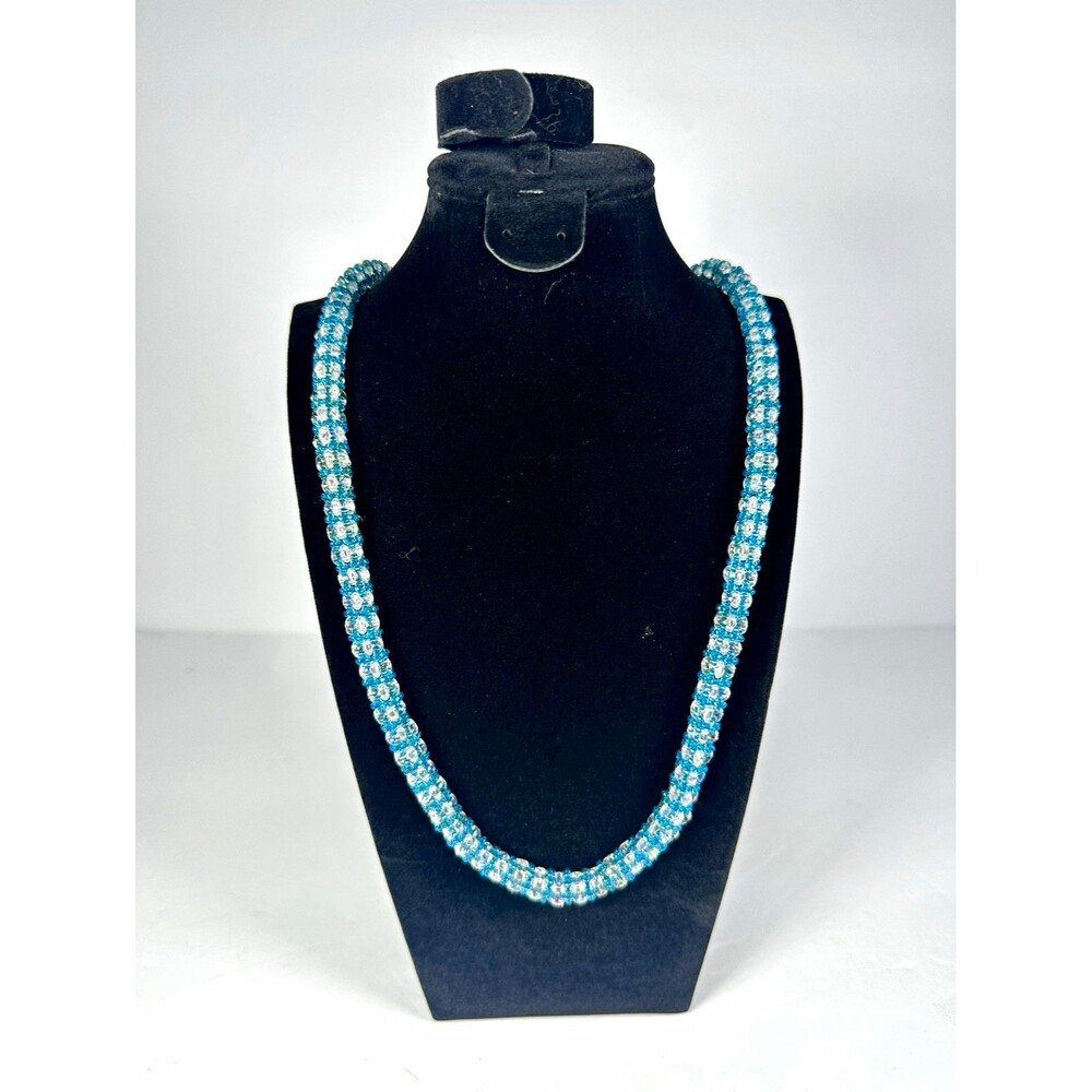 Blue & Clear Beaded Necklace Glass & Plastic Ball/Bead Chain 24 in